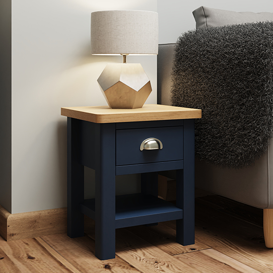 Read more about Rosemont wooden 1 drawer lamp table in dark blue
