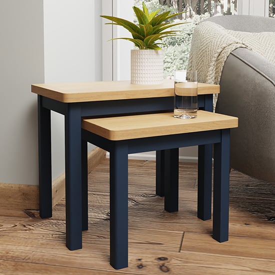 Product photograph of Rosemont Wooden Nest Of 2 Tables In Dark Blue from Furniture in Fashion