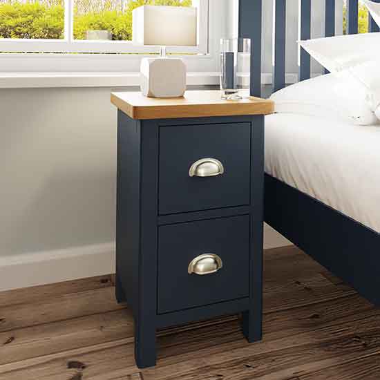 Rosemont Wooden 2 Drawers Bedside Cabinet In Dark Blue | Furniture in