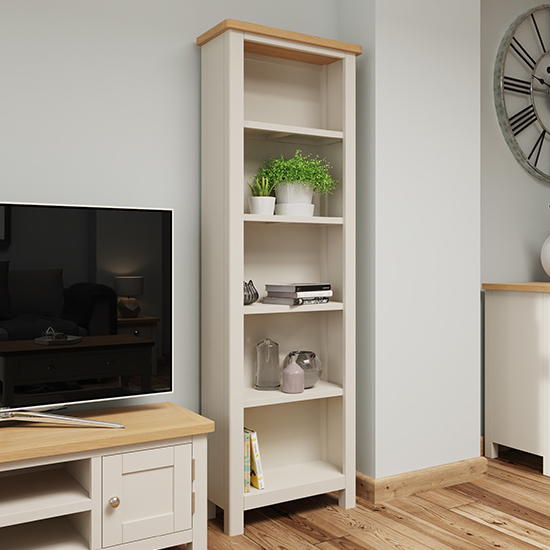 Product photograph of Rosemont Tall Wooden Bookcase In Dove Grey from Furniture in Fashion
