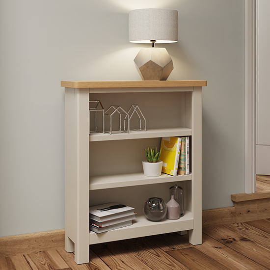 Product photograph of Rosemont Wide Wooden Small Bookcase In Dove Grey from Furniture in Fashion