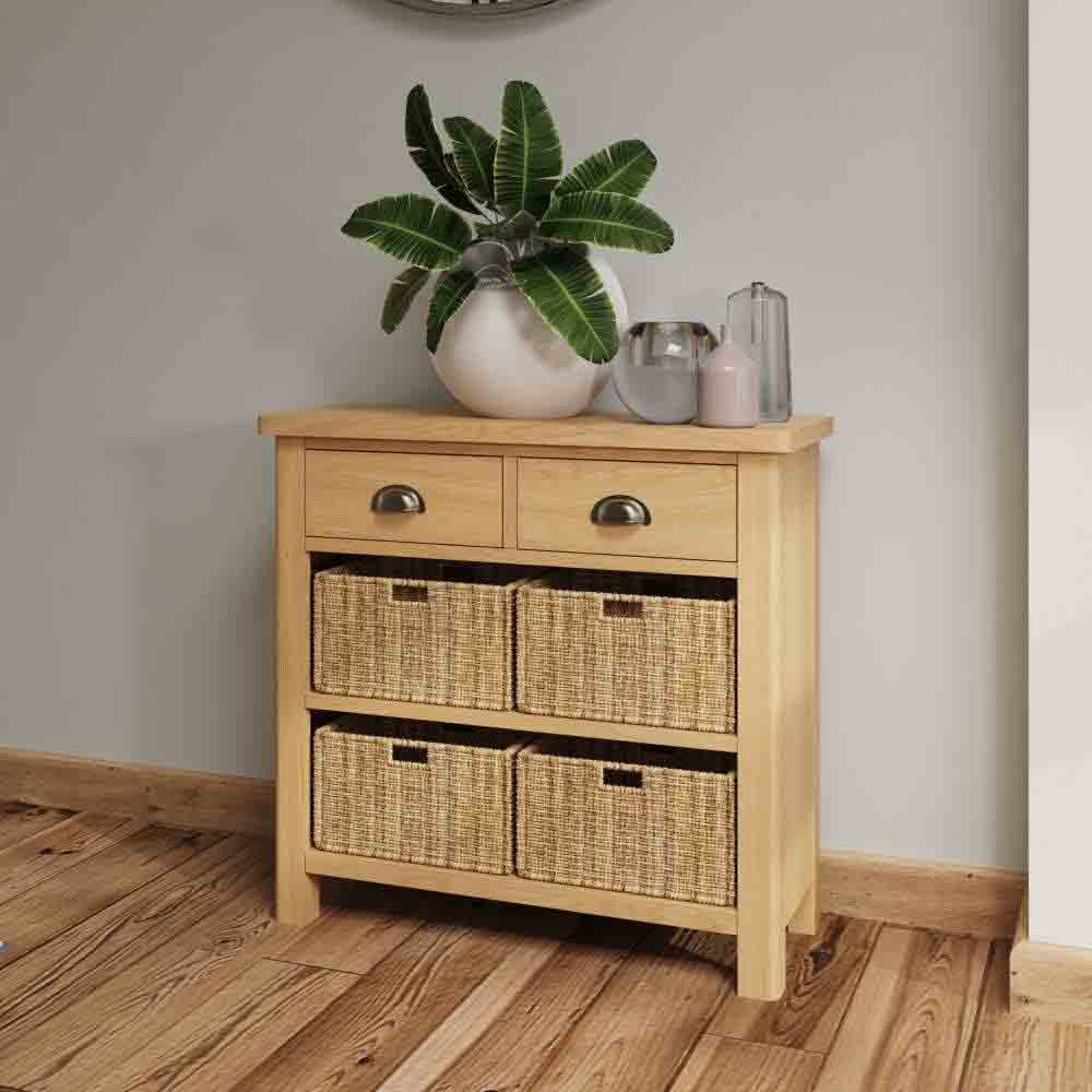 Product photograph of Rosemont Wooden Storage Cabinet With 4 Basket In Rustic Oak from Furniture in Fashion