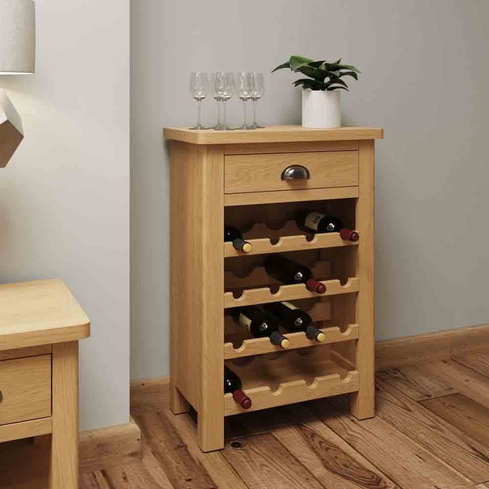 Product photograph of Rosemont Wooden Wine Cabinet With 1 Drawer In Rustic Oak from Furniture in Fashion