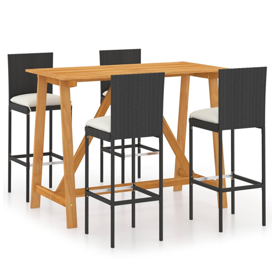 Photo of Roslyn rectangular wooden bar table with 4 audriana black chairs