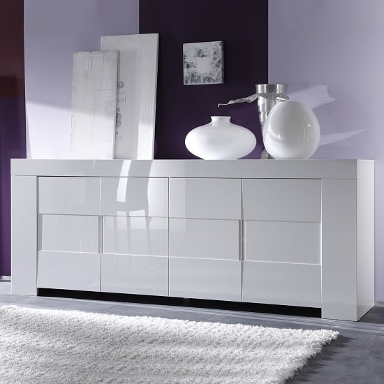 Photo of Rossini wooden sideboard in white gloss with 4 doors