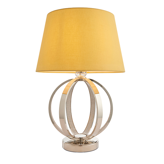 Read more about Rouen yellow cotton shade table lamp with bright nickel base