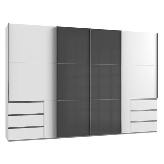 Read more about Royd mirrored sliding wide wardrobe in grey white 4 doors