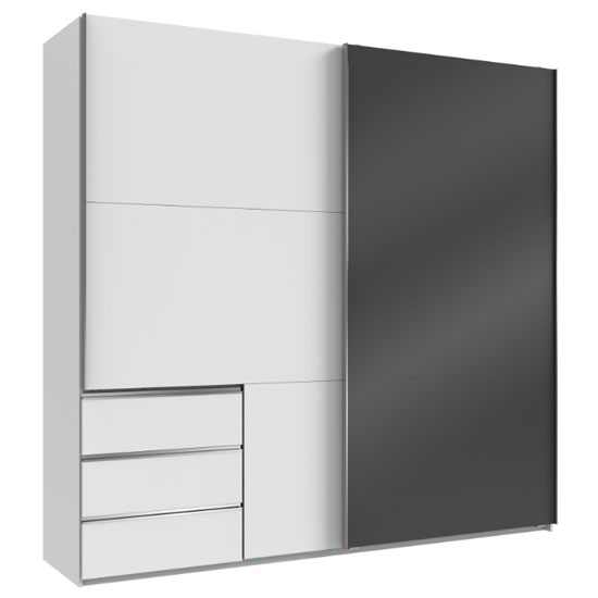 Read more about Royd mirrored sliding wide wardrobe in grey and white