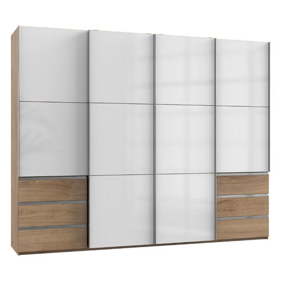 Read more about Royd wooden sliding wardrobe in white and planked oak 4 doors