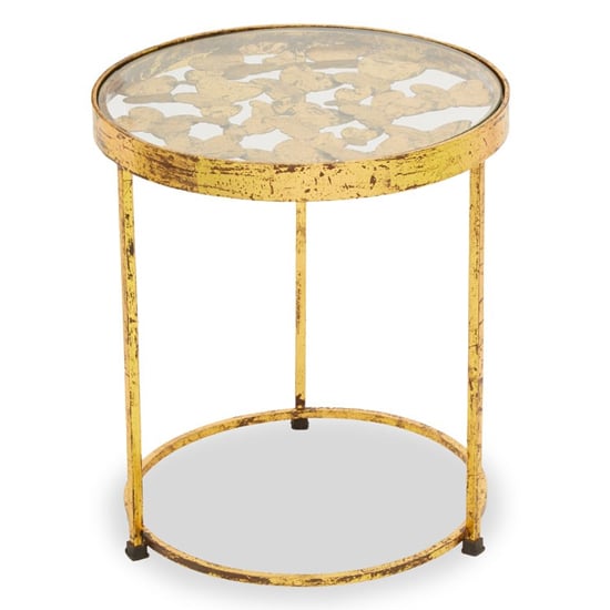 Read more about Mekbuda round clear glass top side table with gold frame