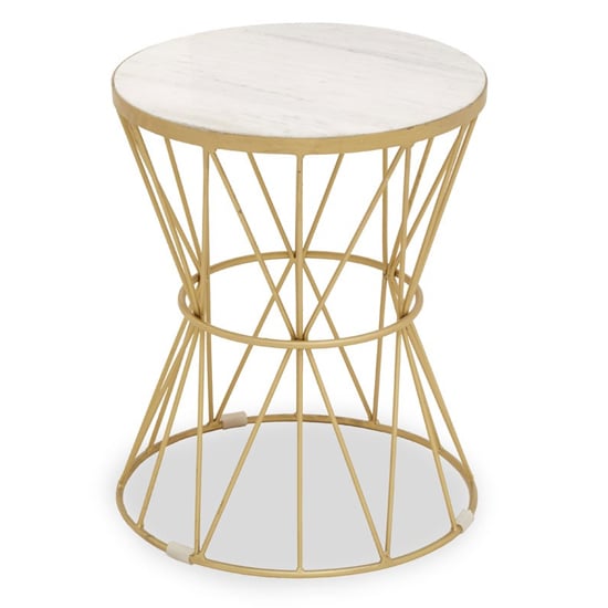 Product photograph of Mekbuda Round White Marble Top Side Table With Gold Frame from Furniture in Fashion