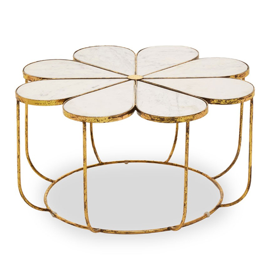 Photo of Mekbuda petal white marble top coffee table with gold frame