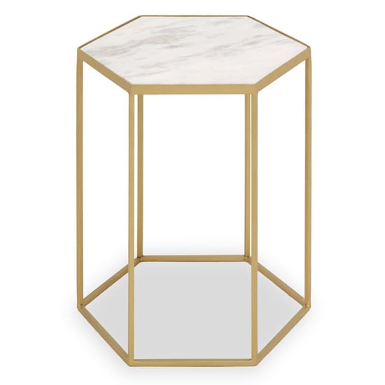Product photograph of Mekbuda Hexagonal White Marble Top Side Table With Gold Frame from Furniture in Fashion