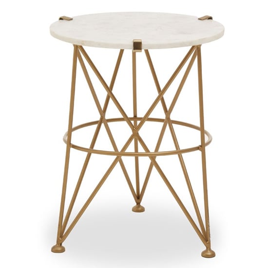 Product photograph of Mekbuda Round White Marble Top Side Table With Angular Legs from Furniture in Fashion
