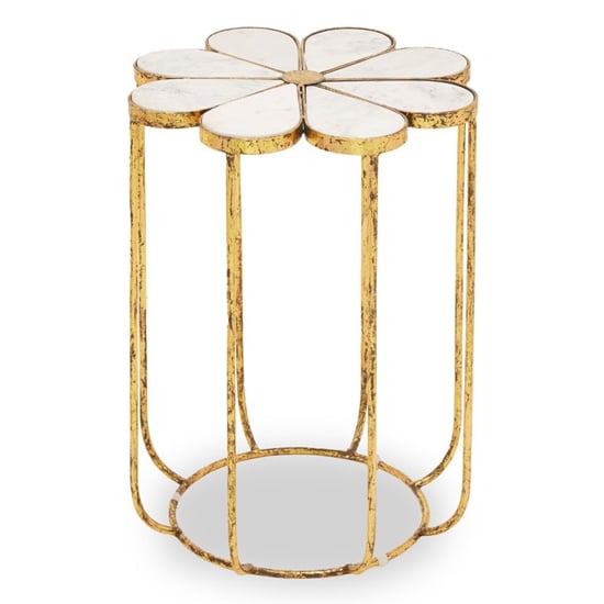 Product photograph of Mekbuda Petal White Marble Top Side Table With Gold Frame from Furniture in Fashion