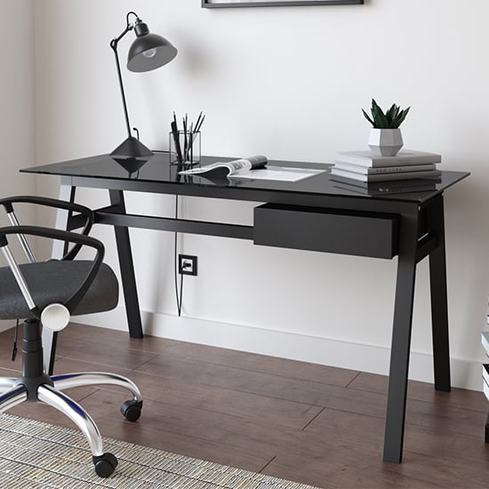 Read more about Rubery black glass top computer desk with black frame