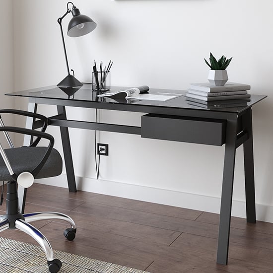 Read more about Rubery grey glass top computer desk with grey frame