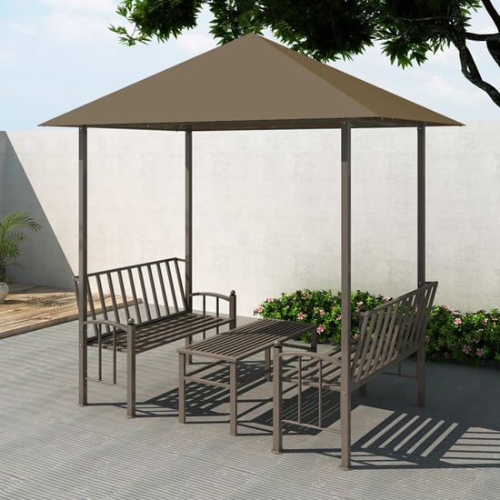 Product photograph of Ruby Garden Pavilion With 1 Table And 2 Benches In Taupe from Furniture in Fashion