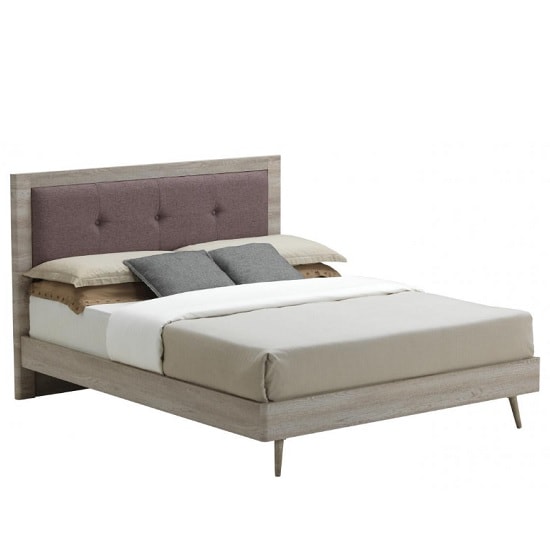 Product photograph of Batya Wooden King Size Bed In Grey Oak Effect And Mocca Fabric from Furniture in Fashion