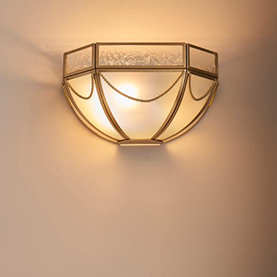 Product photograph of Russell Frosted Glass Wall Light In Antique Brass from Furniture in Fashion