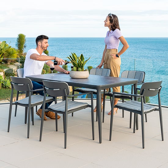 Read more about Rykon 1500mm grey ceramic effect glass dining table 6 armchairs