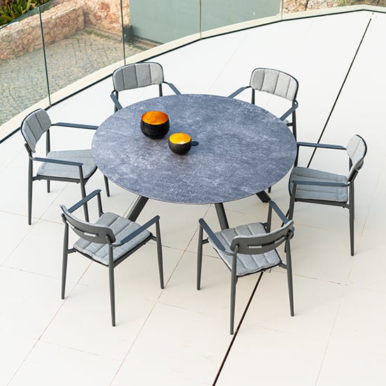 Read more about Rykon grey ceramic effect glass dining table with 6 armchairs