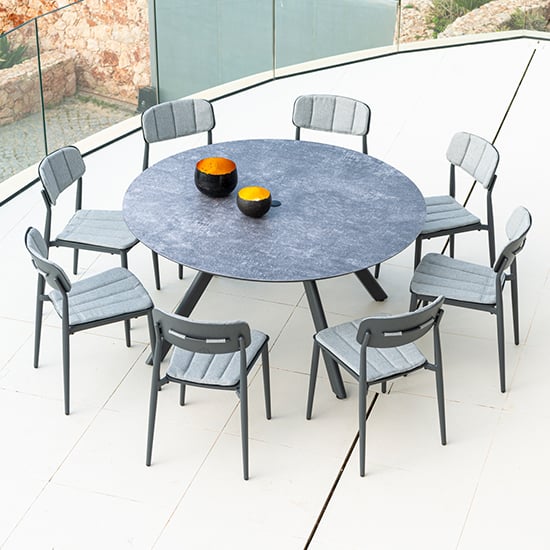 Read more about Rykon grey ceramic effect glass dining table with 8 armchairs