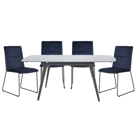 Product photograph of Sabine Cappuccino Extending Dining Table 4 Sorani Blue Chairs from Furniture in Fashion