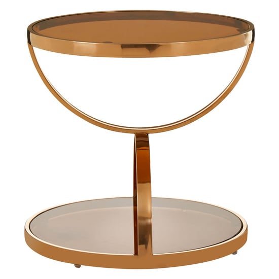Read more about Saclateni round brown glass side table with rose gold frame