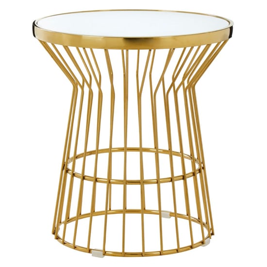Product photograph of Saclateni Round White Glass Top Side Table With Gold Base from Furniture in Fashion