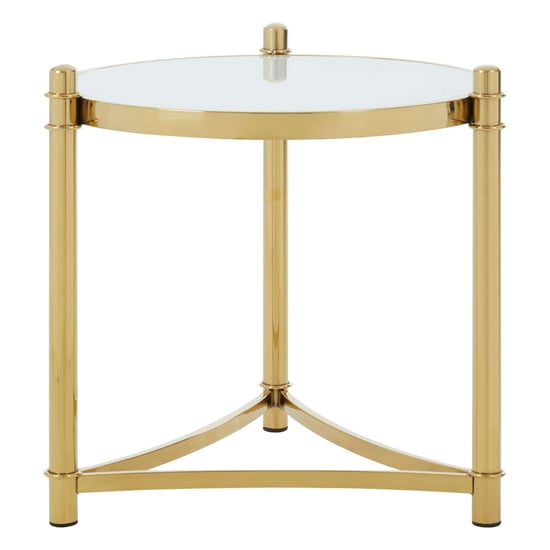 Read more about Saclateni round white glass top side table with gold frame