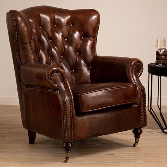 Read more about Sadalmelik upholstered leather scroll armchair in brown
