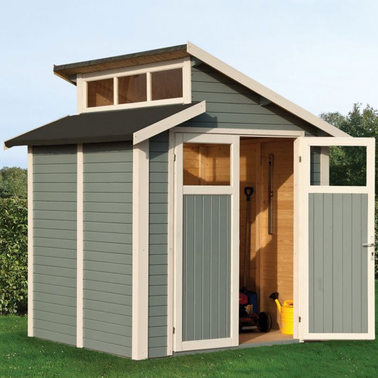 Product photograph of Saham Wooden 7x7 Shed In Painted Light Grey from Furniture in Fashion