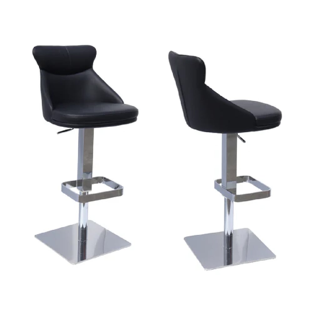 saida black leather bar stools with chrome base in pair