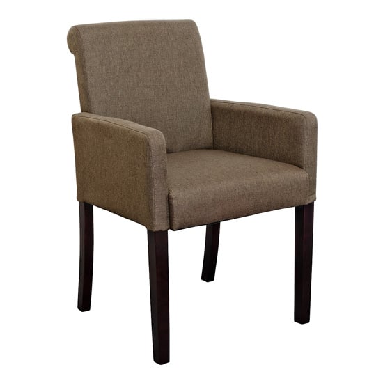 Product photograph of Saiph Fabric Upholstered Carver Dining Chair In Brown from Furniture in Fashion