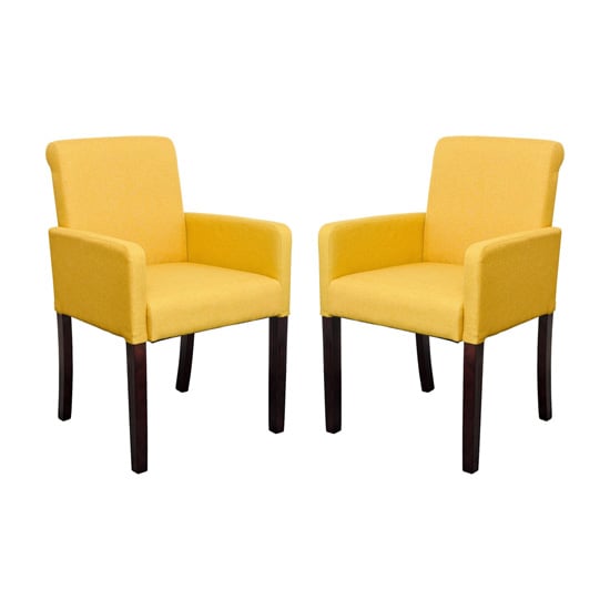 Product photograph of Saiph Yellow Fabric Upholstered Carver Dining Chairs In Pair from Furniture in Fashion