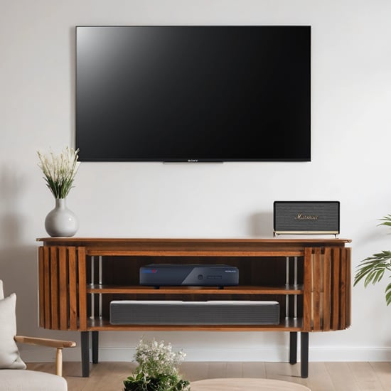 Product photograph of Salina Mango Wood Tv Stand With Shelf In Walnut from Furniture in Fashion