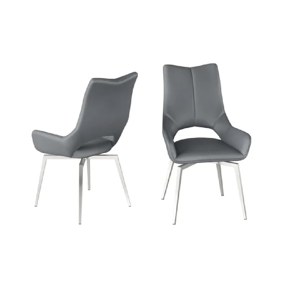 salisbury grey leather dining chairs with steel legs in pair