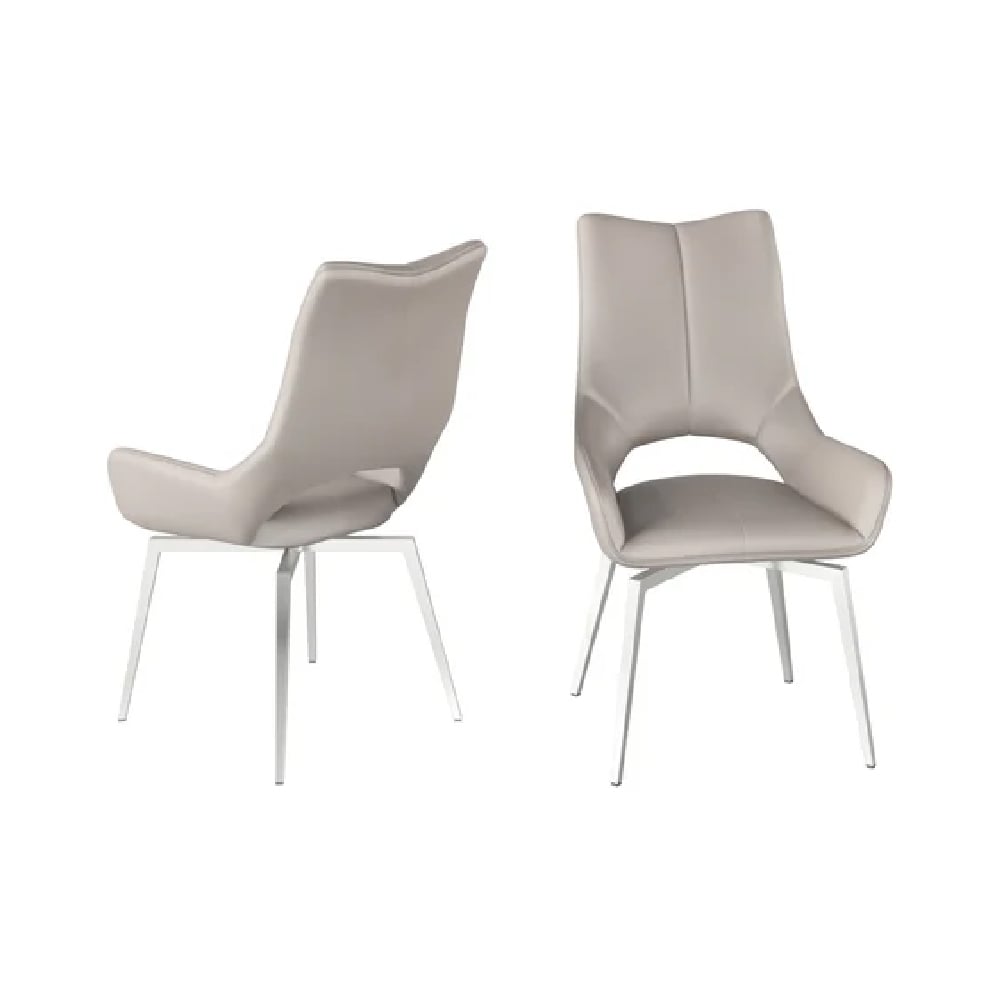 Read more about Salisbury taupe leather dining chairs with steel legs in pair