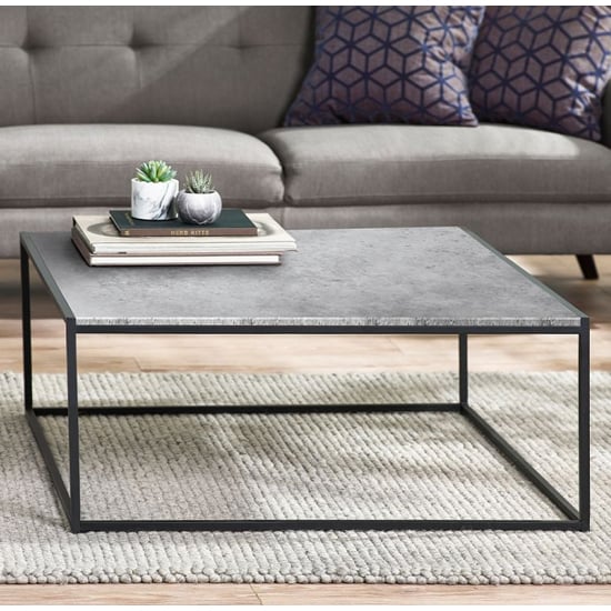 Photo of Salome square wooden coffee table in concrete effect