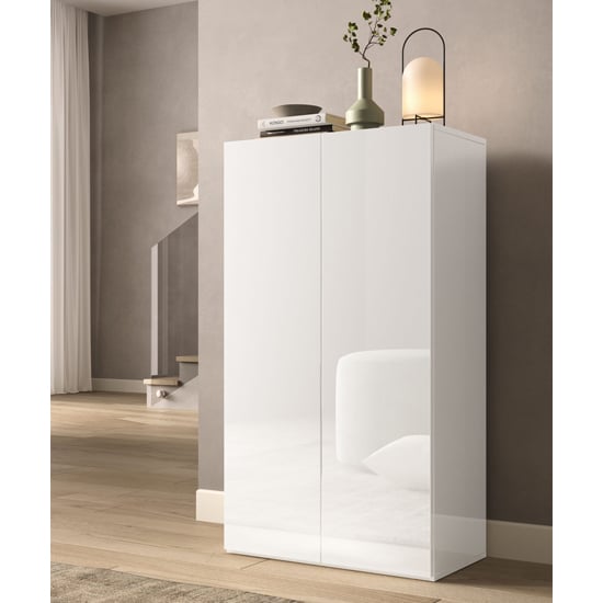 Read more about Salta high gloss shoe storage cabinet with 2 doors in white