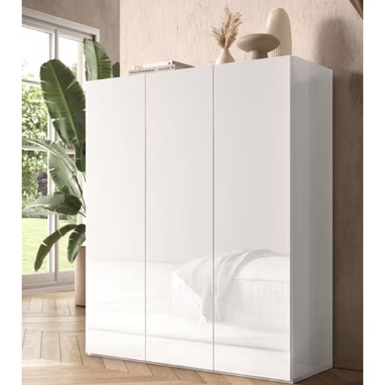 Product photograph of Salta High Gloss Shoe Storage Cabinet With 3 Doors In White from Furniture in Fashion