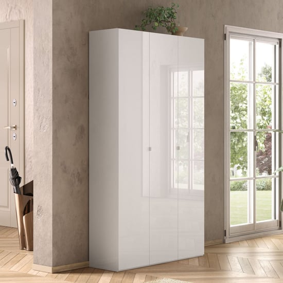 Read more about Salta tall high gloss shoe storage cabinet 3 doors in white