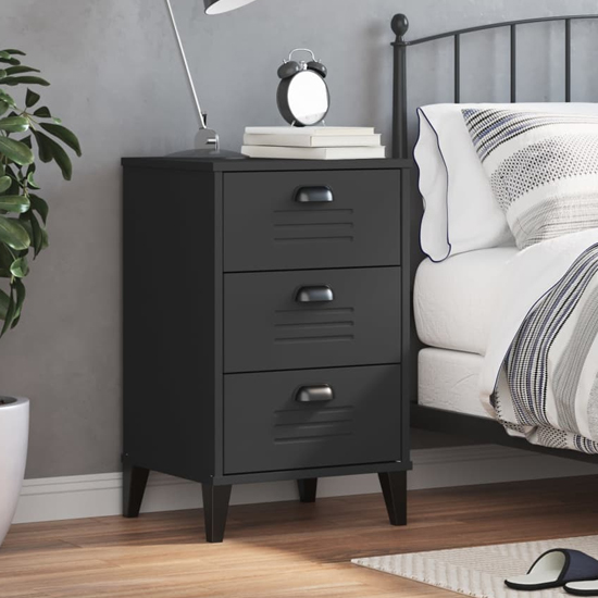 Product photograph of Widnes Wooden Bedside Cabinet With 3 Drawers In Black from Furniture in Fashion