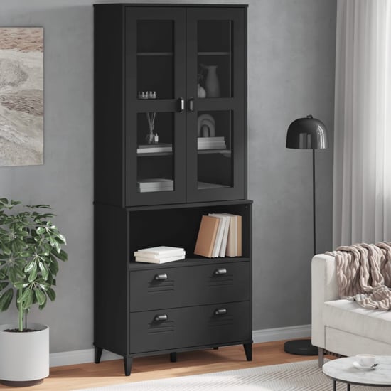 Product photograph of Widnes Wooden Display Cabinet With 2 Drawers In Black from Furniture in Fashion