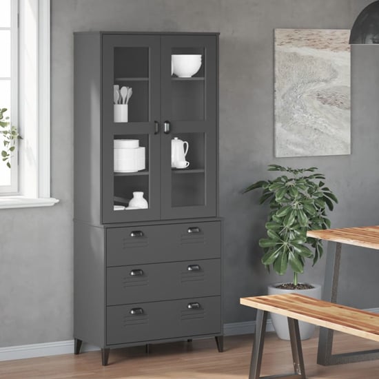 Product photograph of Widnes Wooden Display Cabinet With 3 Drawers In Anthracite Grey from Furniture in Fashion