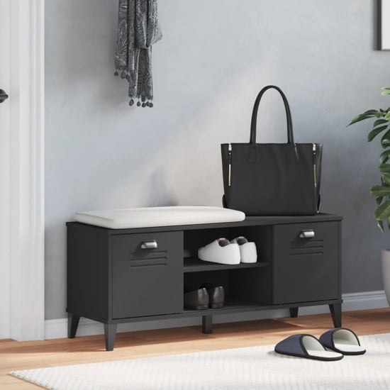 Product photograph of Widnes Wooden Shoe Storage Bench In Black from Furniture in Fashion