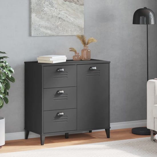 Product photograph of Widnes Wooden Sideboard With 3 Drawers In Anthracite Grey from Furniture in Fashion