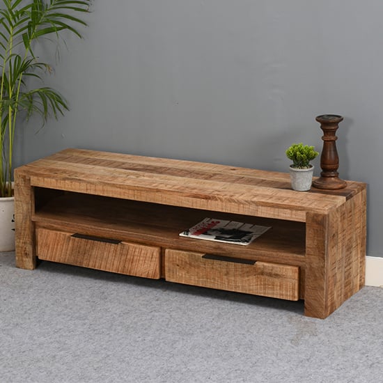 Product photograph of Salter Solid Mangowood Small Tv Stand 2 Drawers In Rough Swan from Furniture in Fashion