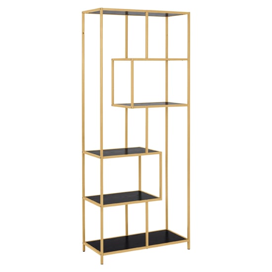 Photo of Salvo wooden bookcase 5 shelves in ash black with gold frame